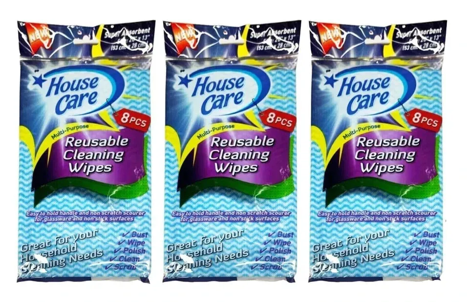 24 Pcs House Care Handy Wipes Multi Purpose Reusable Cleaning Cloth (3 Pack)