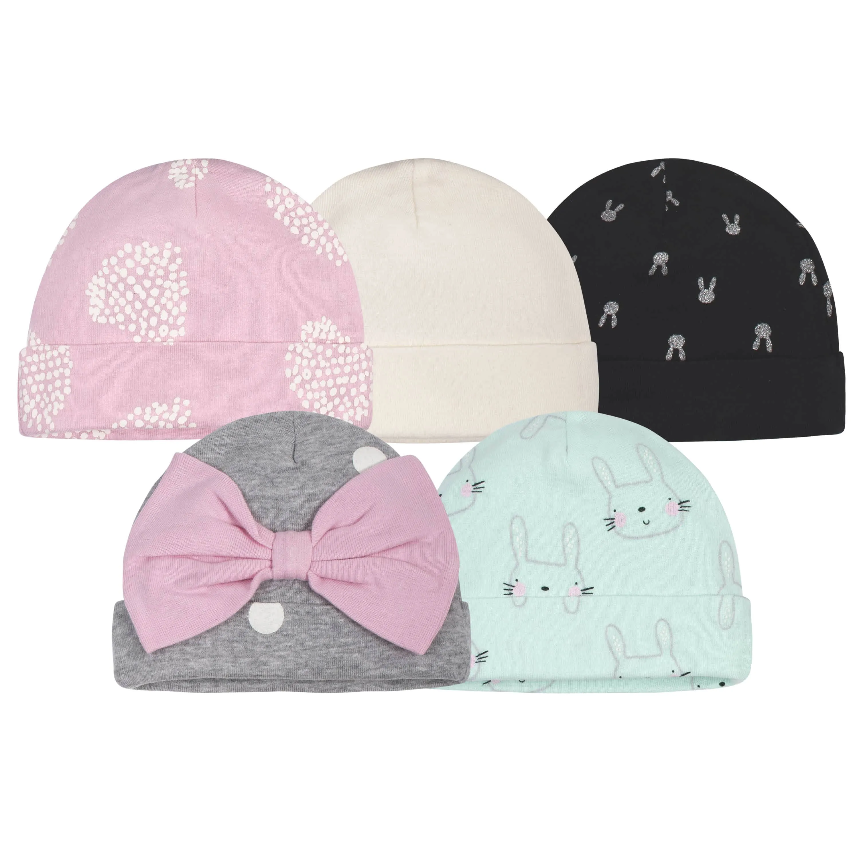 5-Pack Baby Girls Bunny Caps