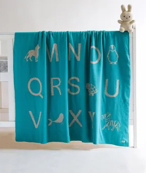 Alphabets Tiffany Blue Color Cotton Knitted Throw / Ac Blanket For Kids For Use In All Seasons