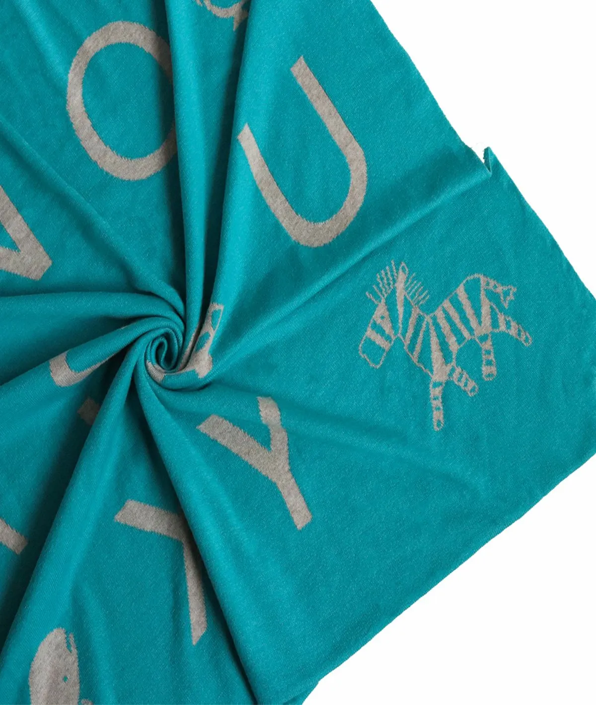 Alphabets Tiffany Blue Color Cotton Knitted Throw / Ac Blanket For Kids For Use In All Seasons