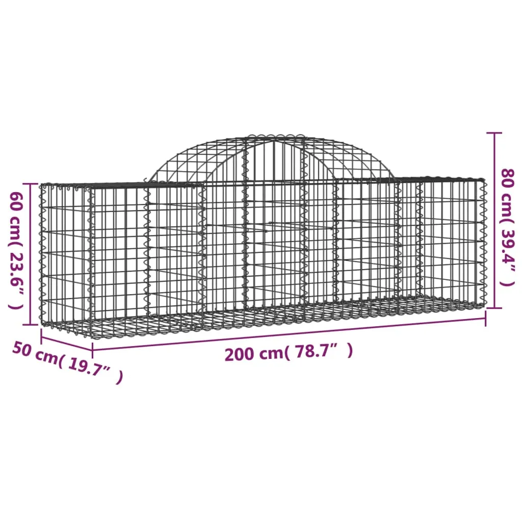 Arched Gabion Baskets 4 pcs 200x50x60/80 cm Galvanised Iron