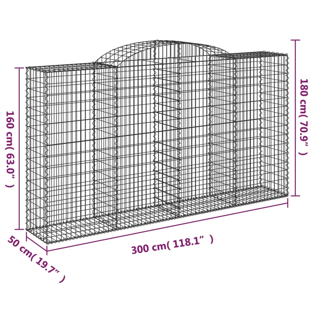 Arched Gabion Baskets 6 pcs 300x50x160/180 cm Galvanised Iron