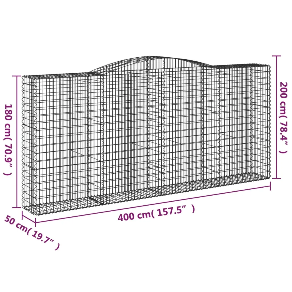 Arched Gabion Baskets 7 pcs 400x50x180/200 cm Galvanised Iron