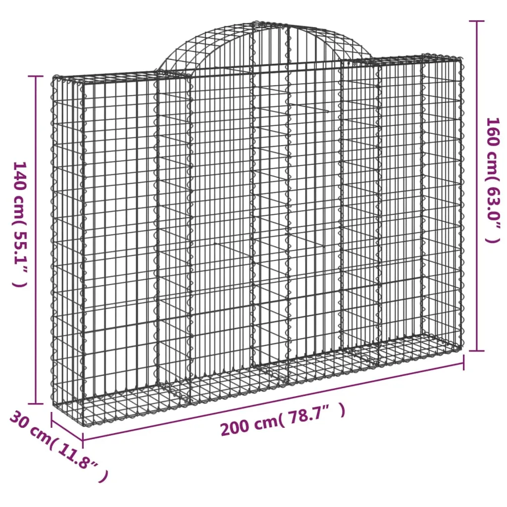 Arched Gabion Baskets 9 pcs 200x30x140/160 cm Galvanised Iron