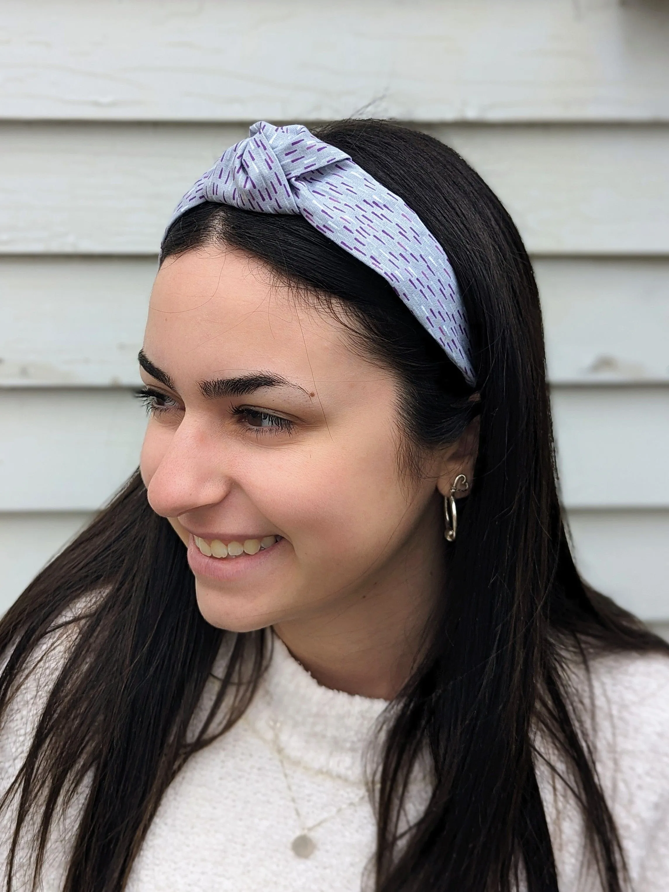 Ash & Rose Women's Top Knot Printed Headband with Lilac Dashes