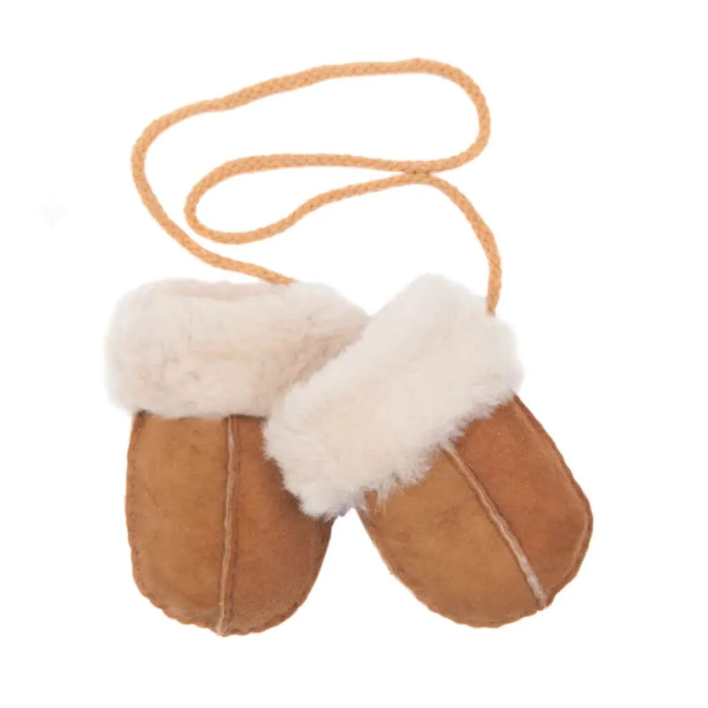 Baa Baby Sheepskin Puddy Mittens on String (Chestnut)