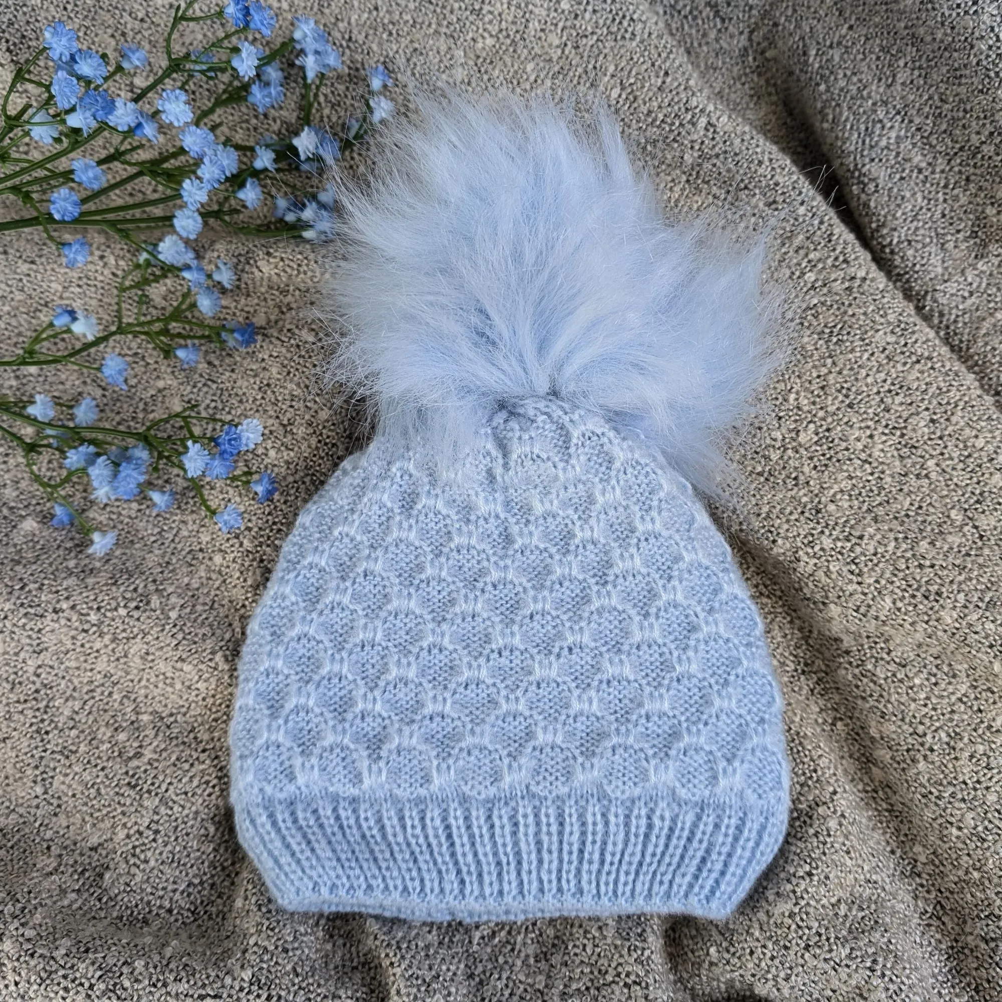 Baby Boys Knitted Pom-Pom Hat Blue