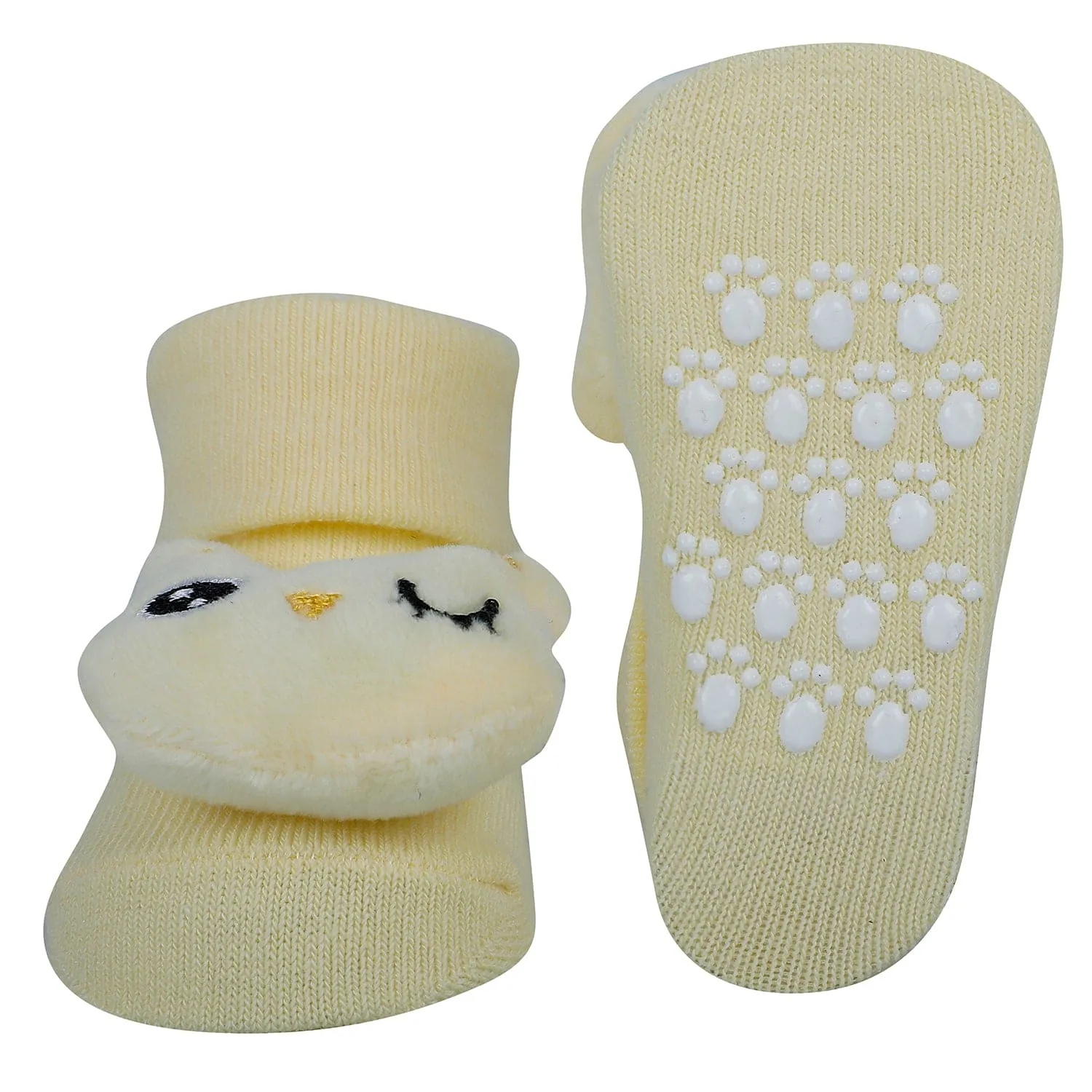 Baby Moo Bird And Puppy 3D Rattle Anti-Skid Socks Booties Pack of 2 - Yellow, Pink