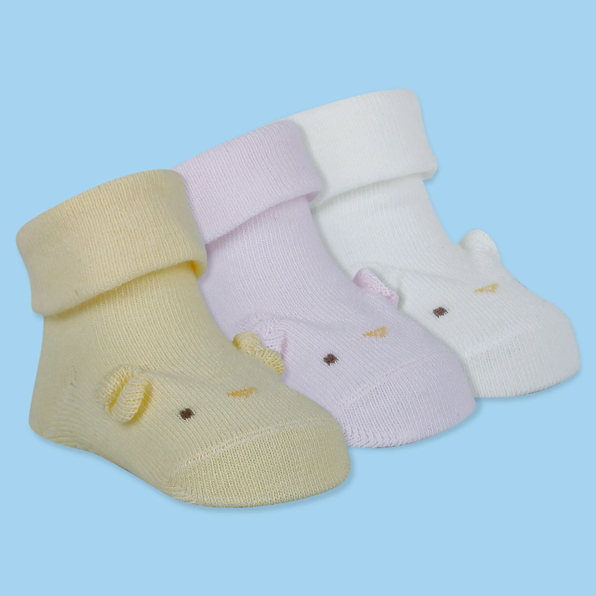 Baby Moo Dog 3D Anti-Skid Socks Booties Pack of 3 - Pink