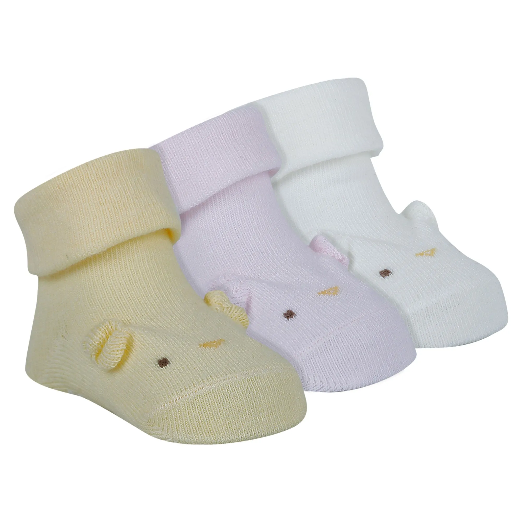 Baby Moo Dog 3D Anti-Skid Socks Booties Pack of 3 - Pink