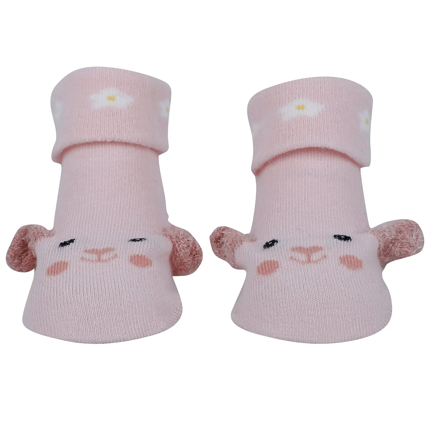 Baby Moo Puppy 3D Anti-Skid Socks Booties Pack of 3 - Pink