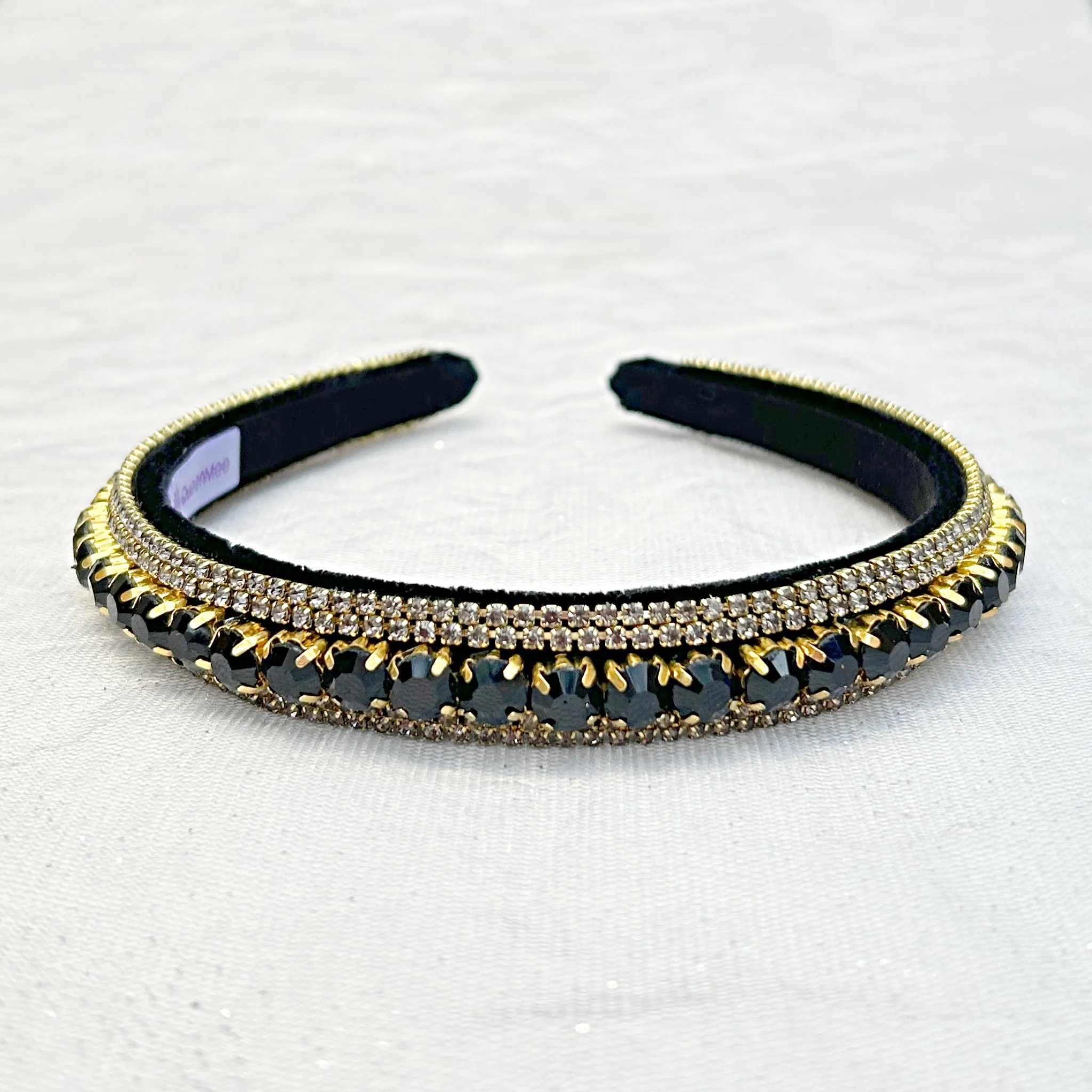 Black Gold Sparkly Headband Black Slim Hair Band Crystal