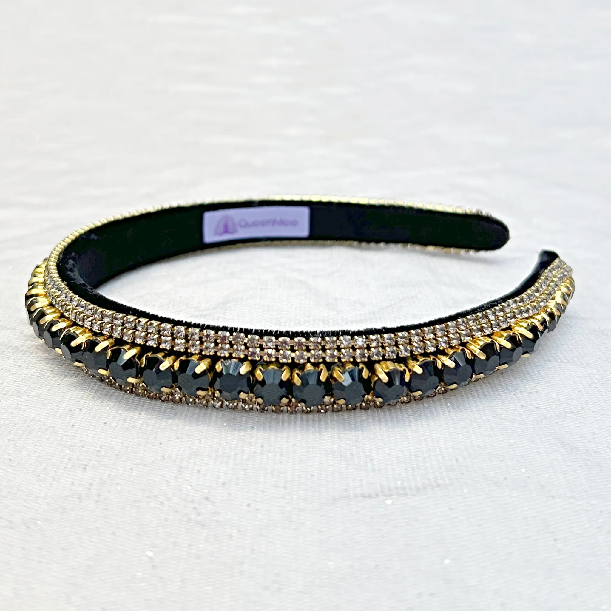 Black Gold Sparkly Headband Black Slim Hair Band Crystal