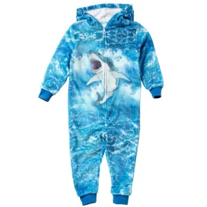 Boys Blue Digital Print Shark Onesie