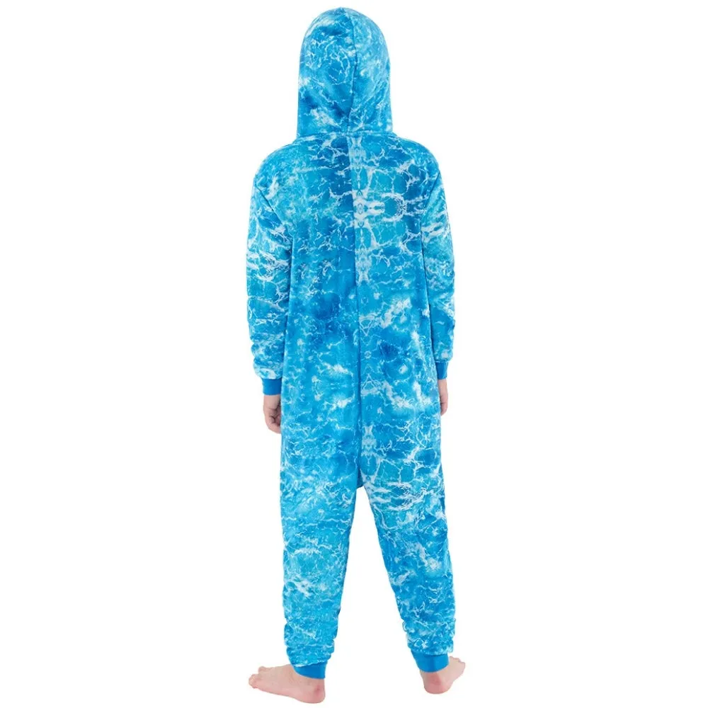 Boys Blue Digital Print Shark Onesie