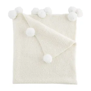 Chenille Pompom Blanket Ivory