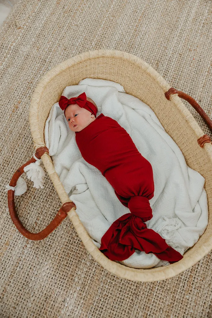 Copper Pearl Rib Knit Swaddle Blanket | Cranberry