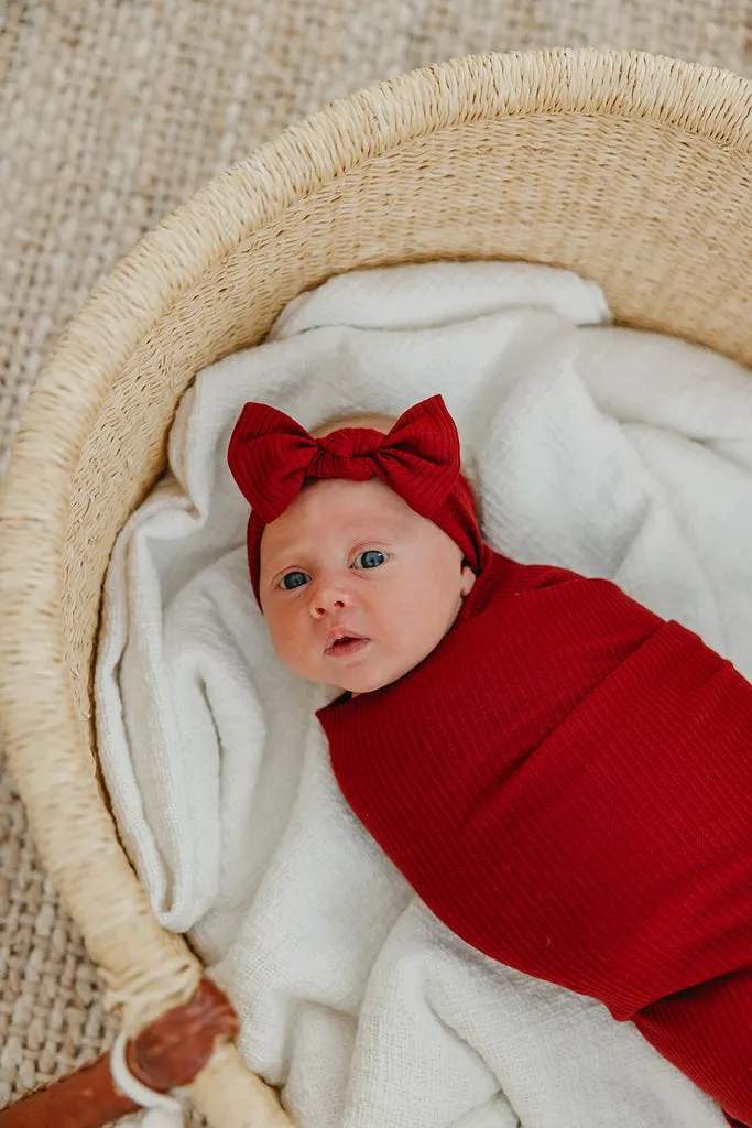 Copper Pearl Rib Knit Swaddle Blanket | Cranberry