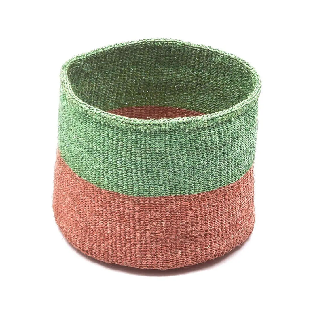 Coral & Green Sisal Basket