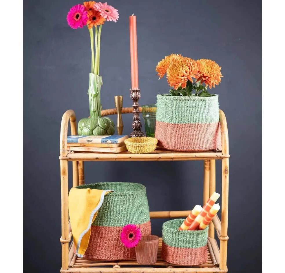 Coral & Green Sisal Basket