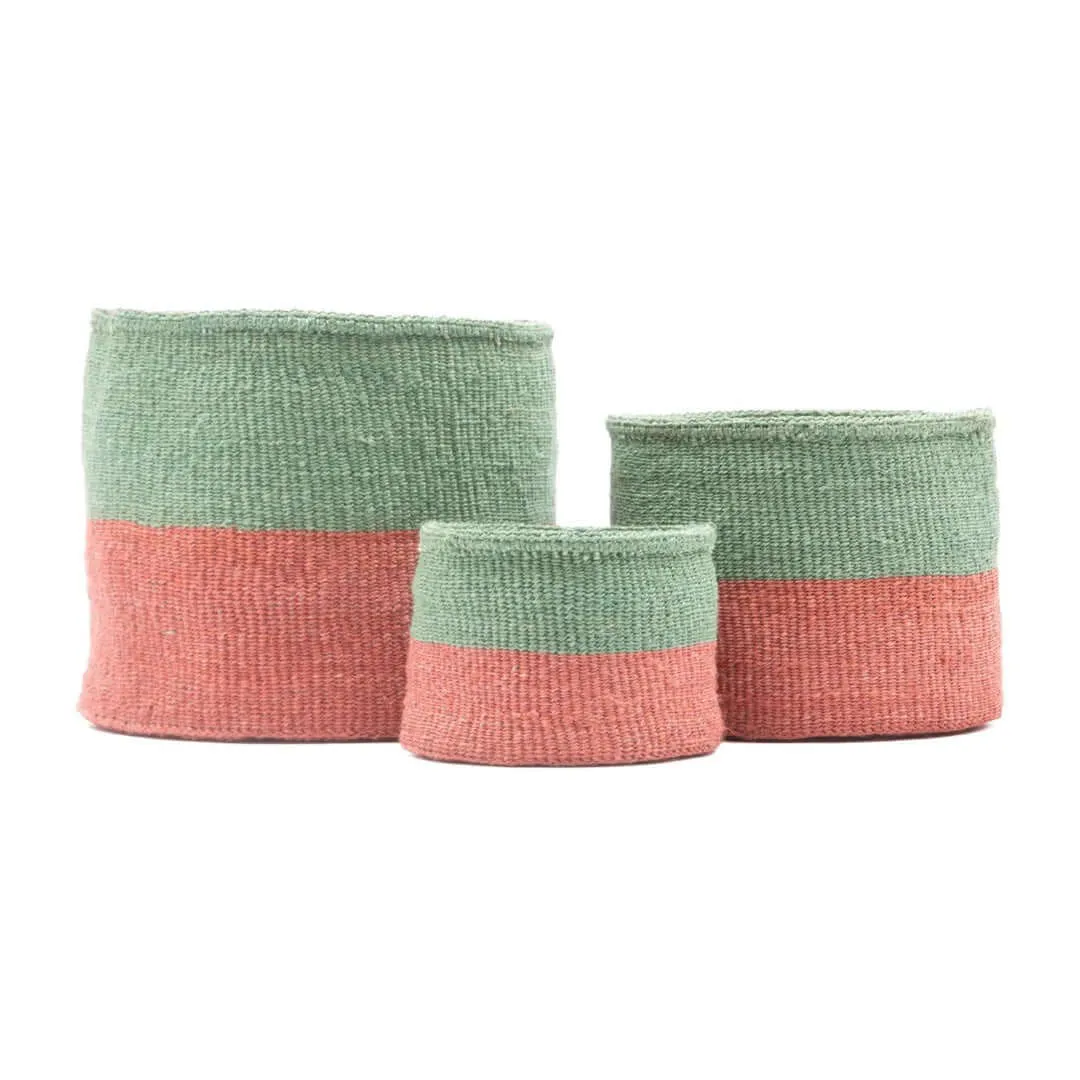 Coral & Green Sisal Basket