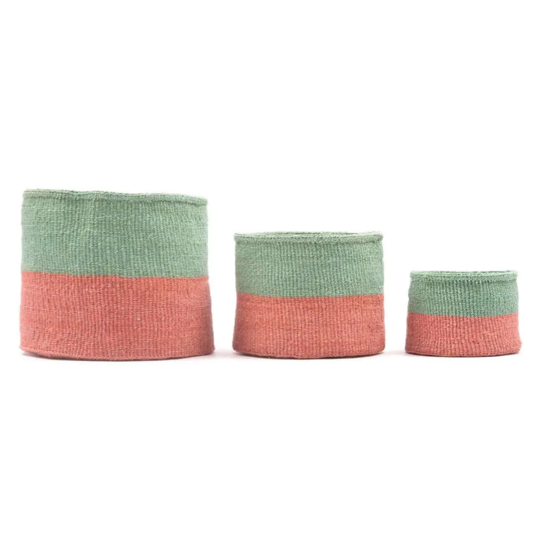 Coral & Green Sisal Basket