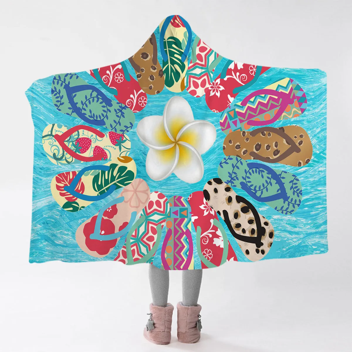 Flip Flops Flower Cozy Hooded Blanket