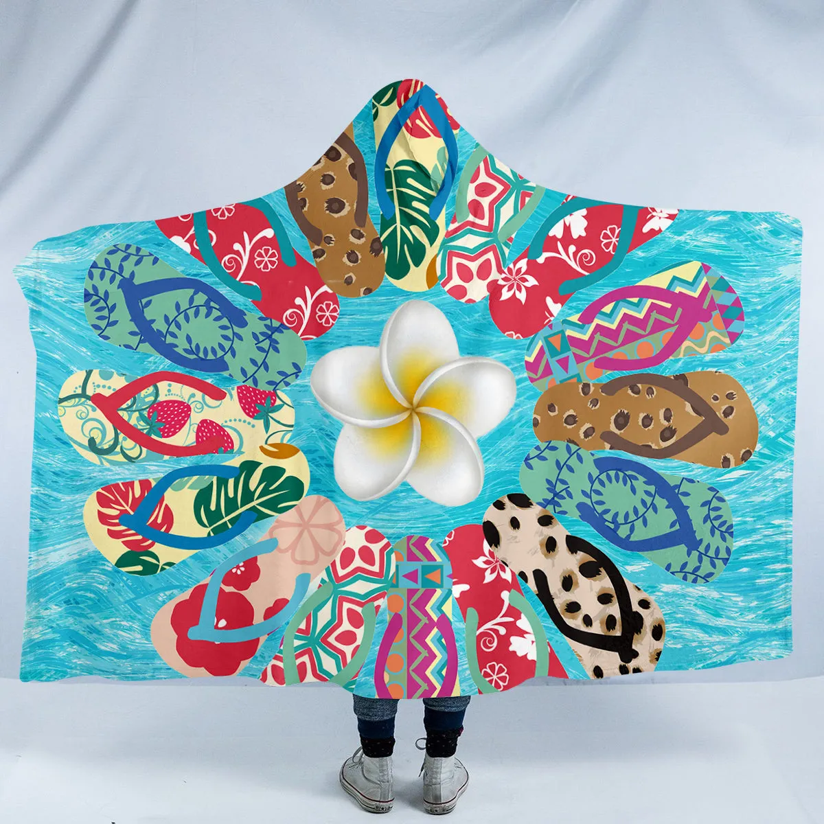 Flip Flops Flower Cozy Hooded Blanket