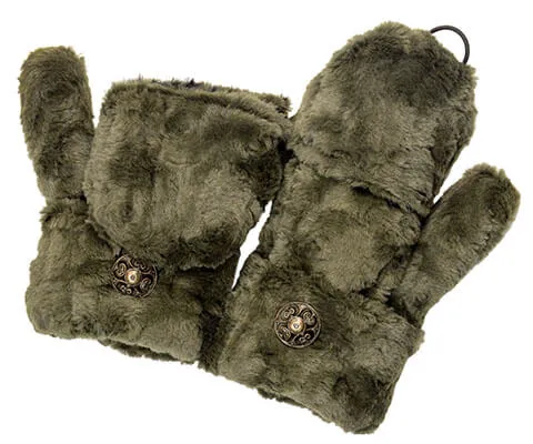 Flip Top Mittens - Cuddly Army Green Faux Fur -  Sold Out!