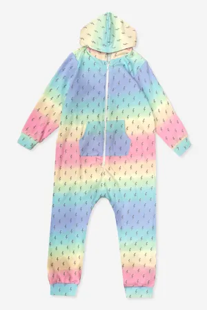 French Terry Hooded Zip Onesie - Rainbow Ombre Bolts