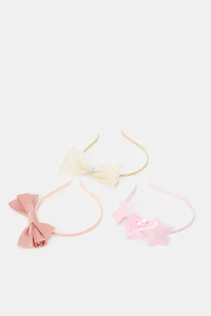 Girls Pink Bow Headbands Set (Pack of 3)