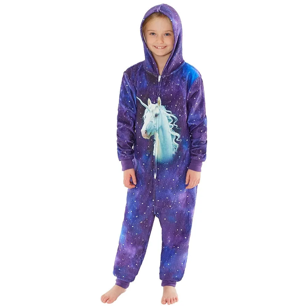 Girls Purple Digital Print Unicorn Onesie