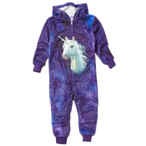 Girls Purple Digital Print Unicorn Onesie