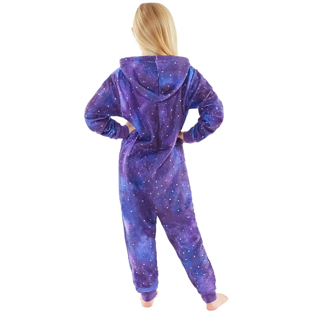 Girls Purple Digital Print Unicorn Onesie