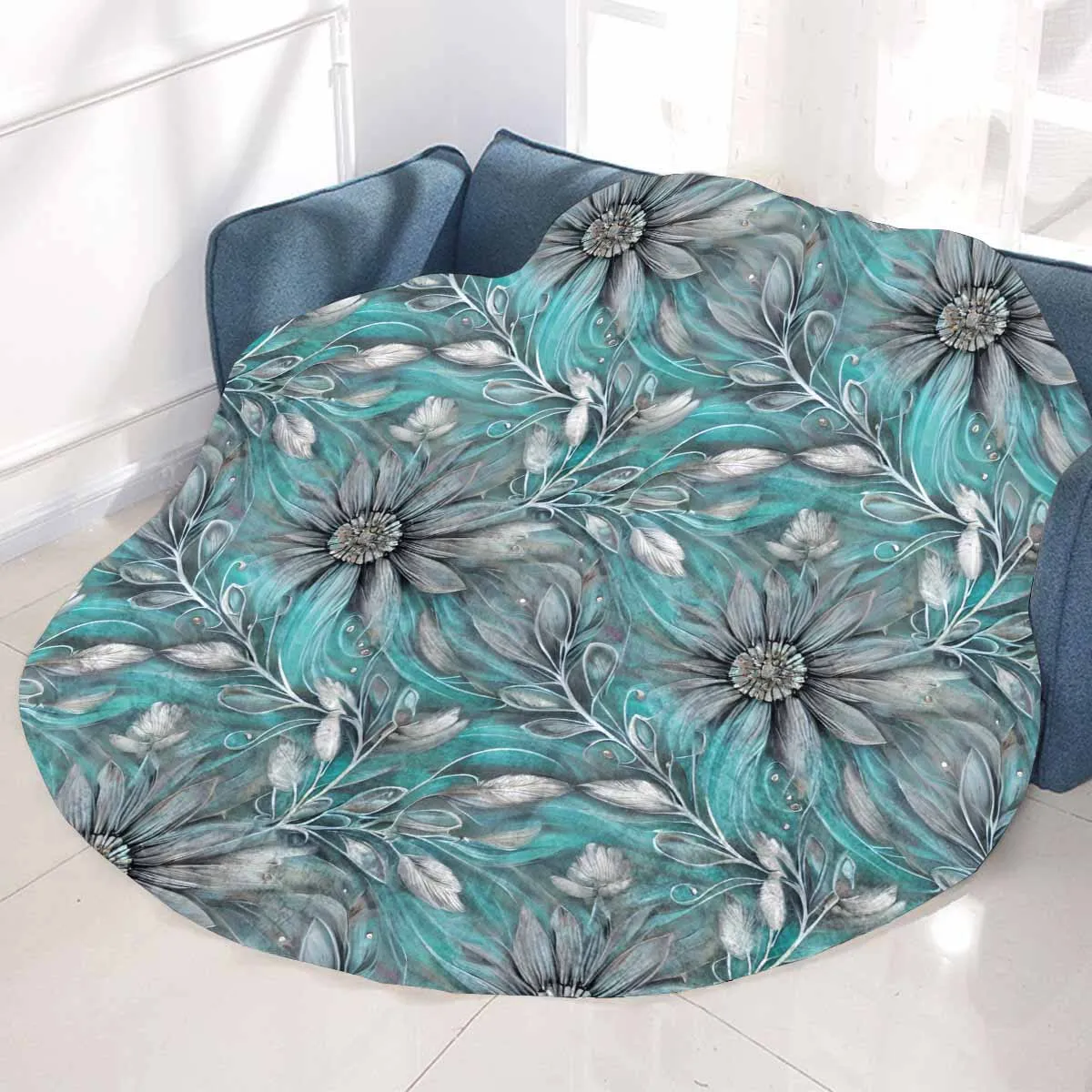 Green Elegant Floral 50  Circular Micro Fleece Blanket 60"