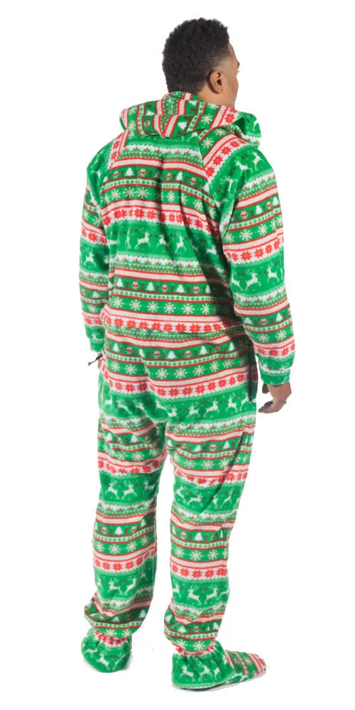 Green Reindeer Games Onesie - Detachable Feet