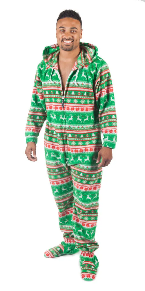 Green Reindeer Games Onesie - Detachable Feet