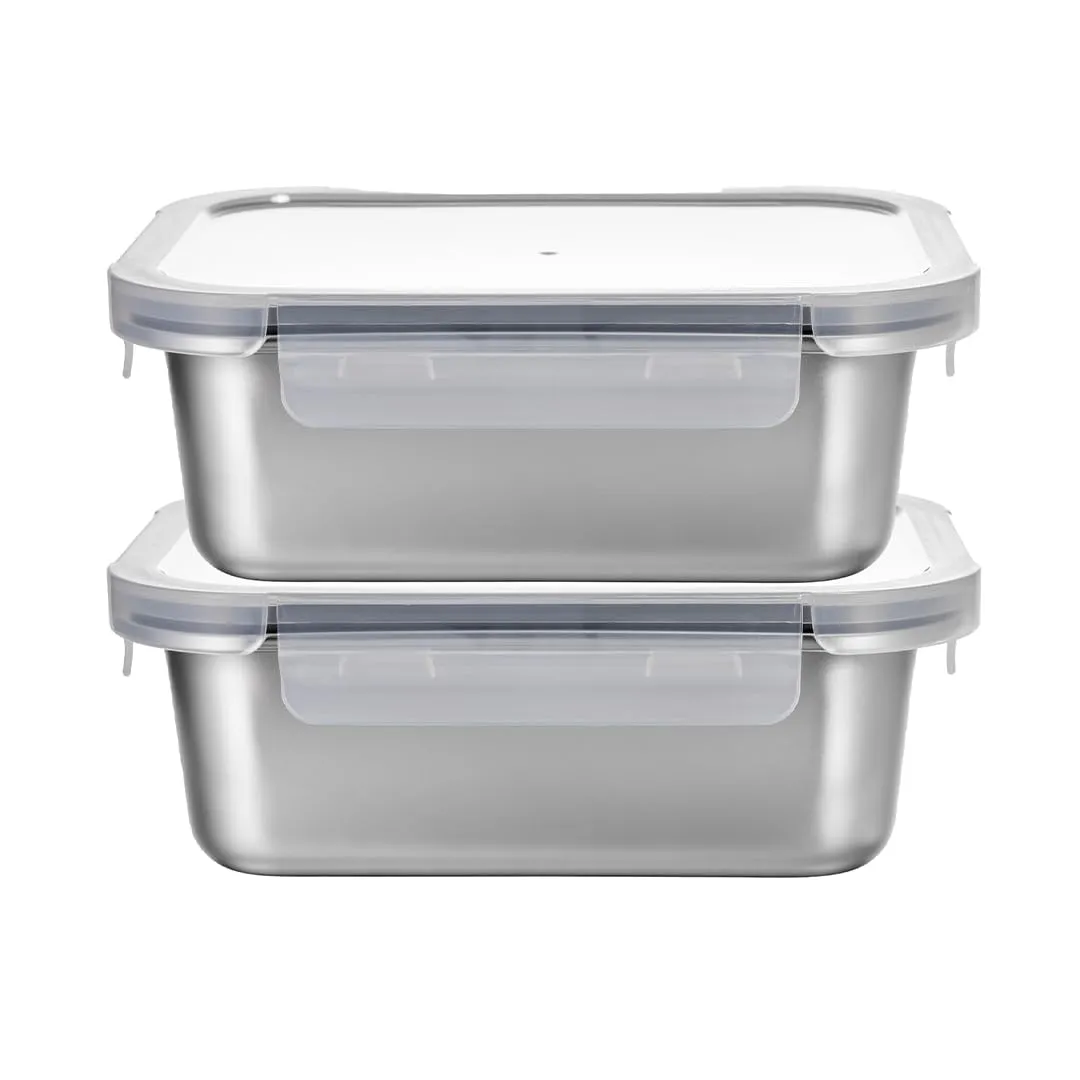 Homestic Stainless Steel Food Container | Leakproof | Snap Lock Lid | Airtight | Lunch Box for Office Men, Women, Kids | Steel Tiffin Box (800ml, Pack of 2)