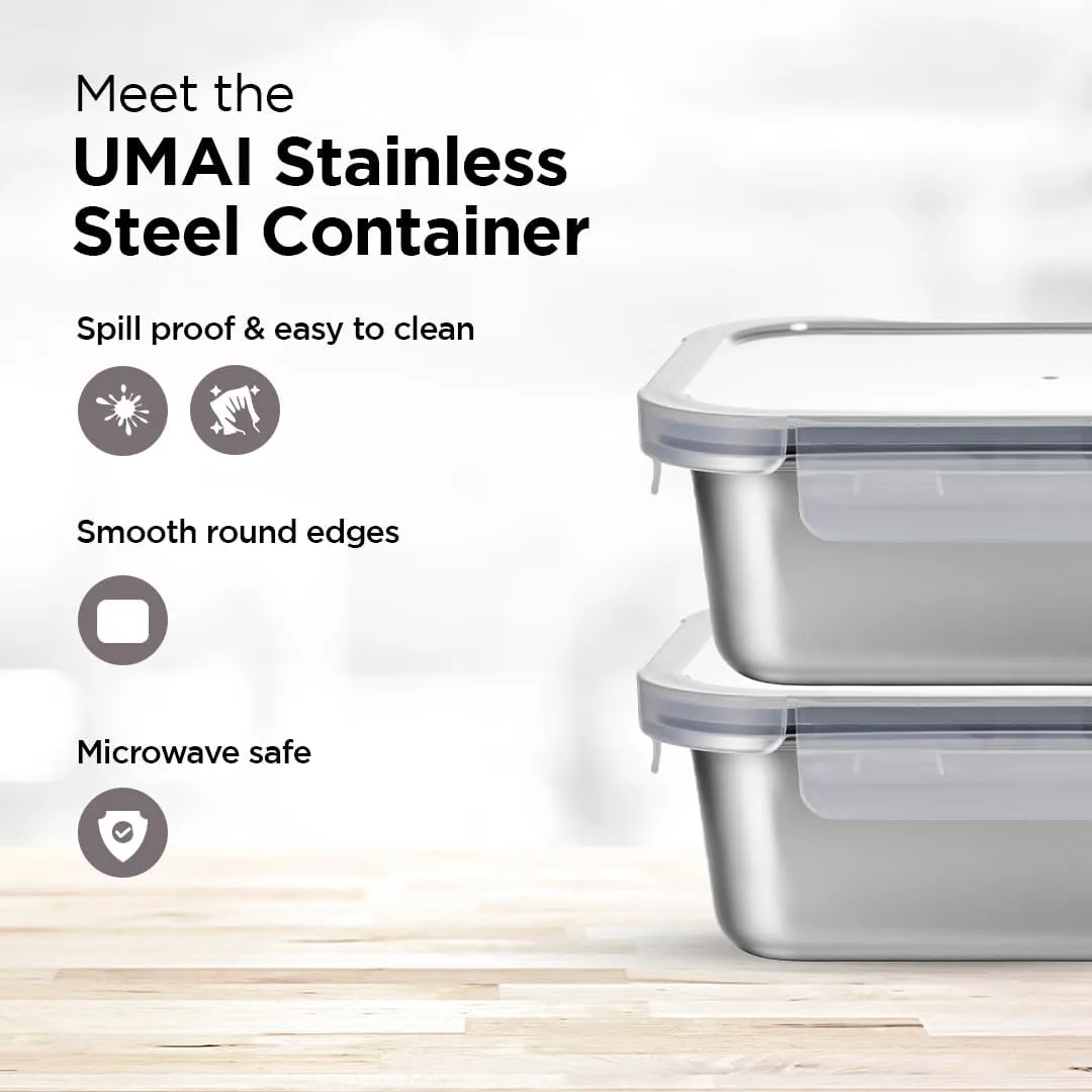 Homestic Stainless Steel Food Container | Leakproof | Snap Lock Lid | Airtight | Lunch Box for Office Men, Women, Kids | Steel Tiffin Box (800ml, Pack of 2)