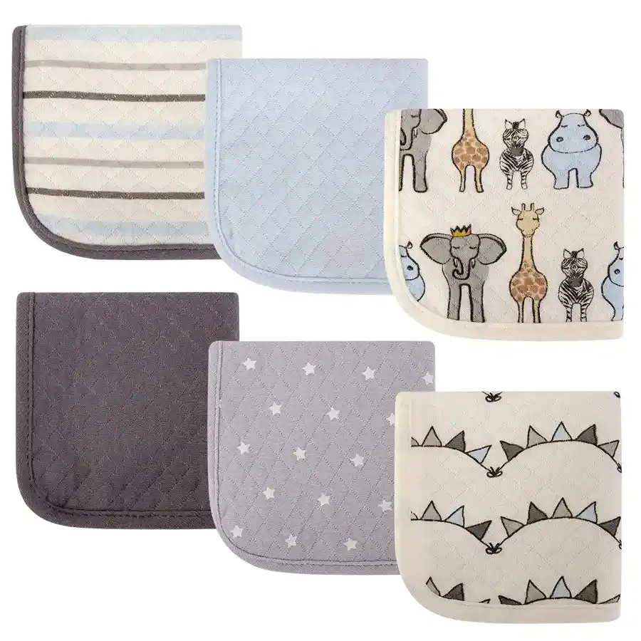 Hudson Baby 6pc Quilted Washcloths - Royal Safari