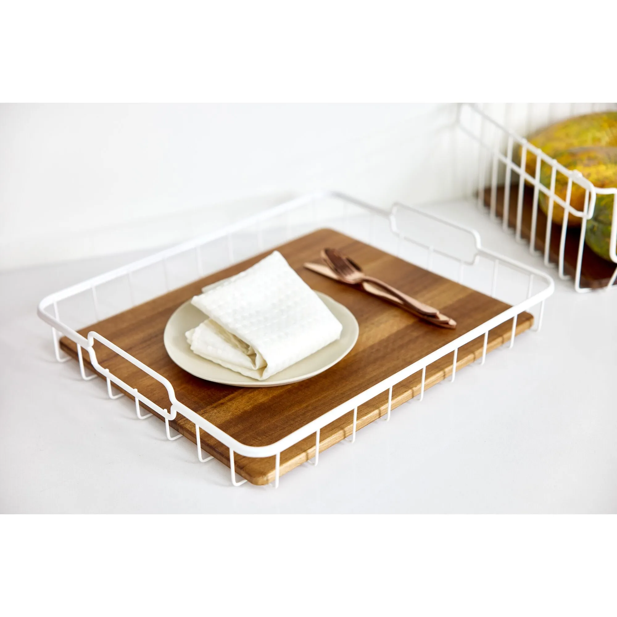 iDesign Acacia Wood & Wire Serving Tray