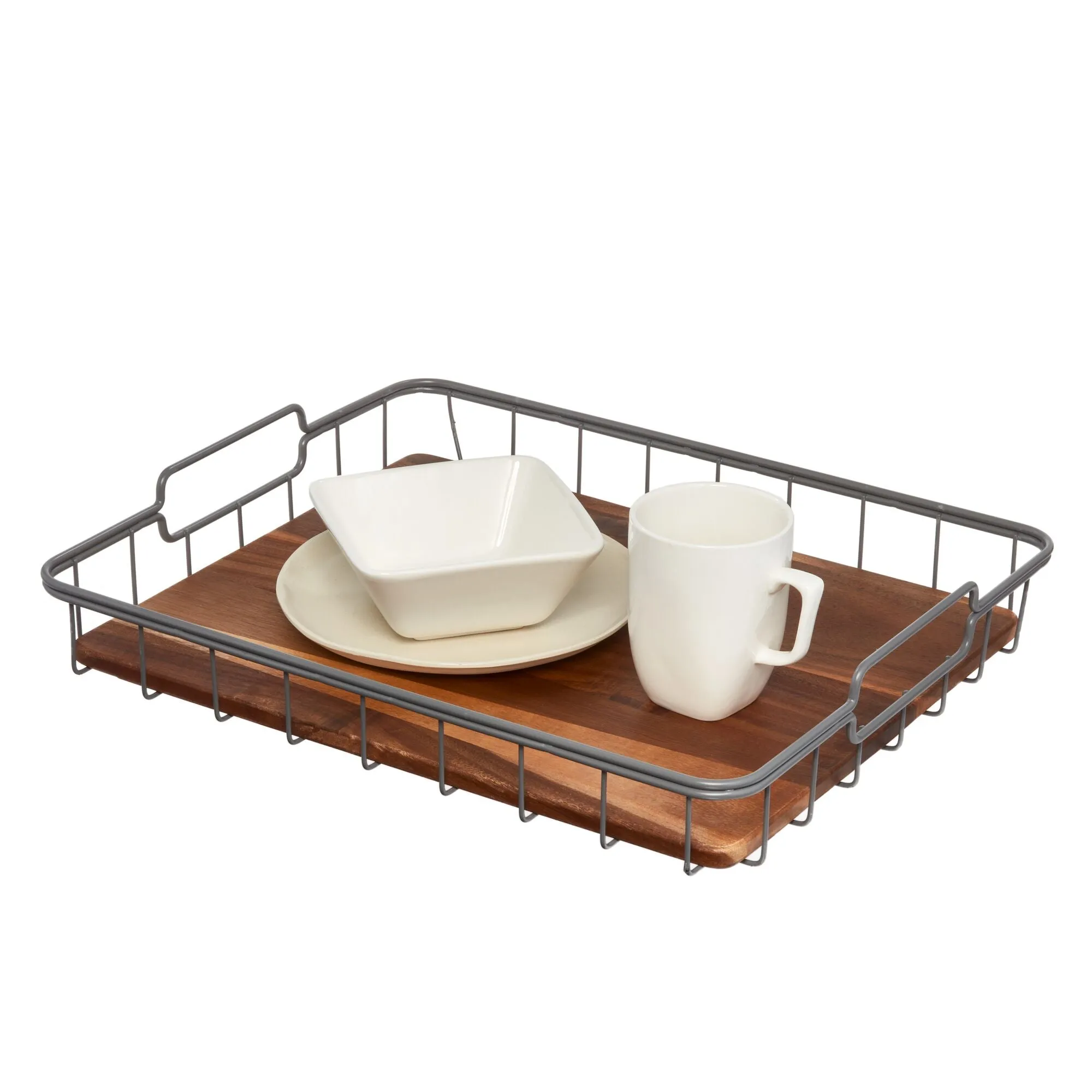 iDesign Acacia Wood & Wire Serving Tray