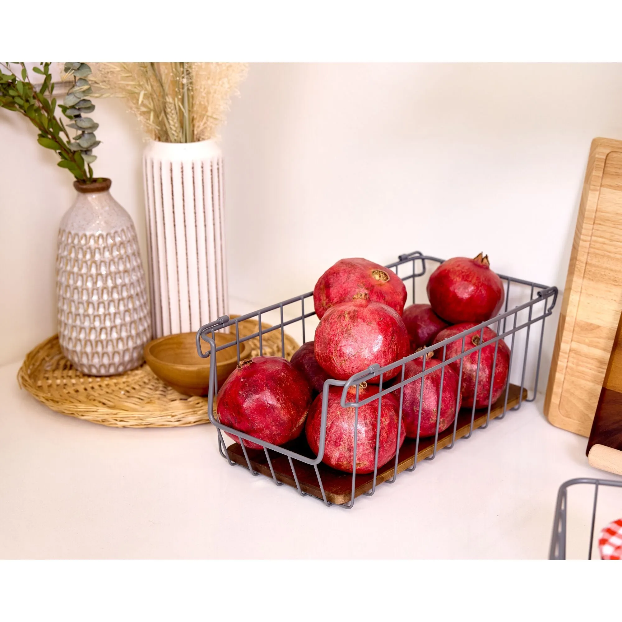 iDesign Open Wire Basket Acacia Wood