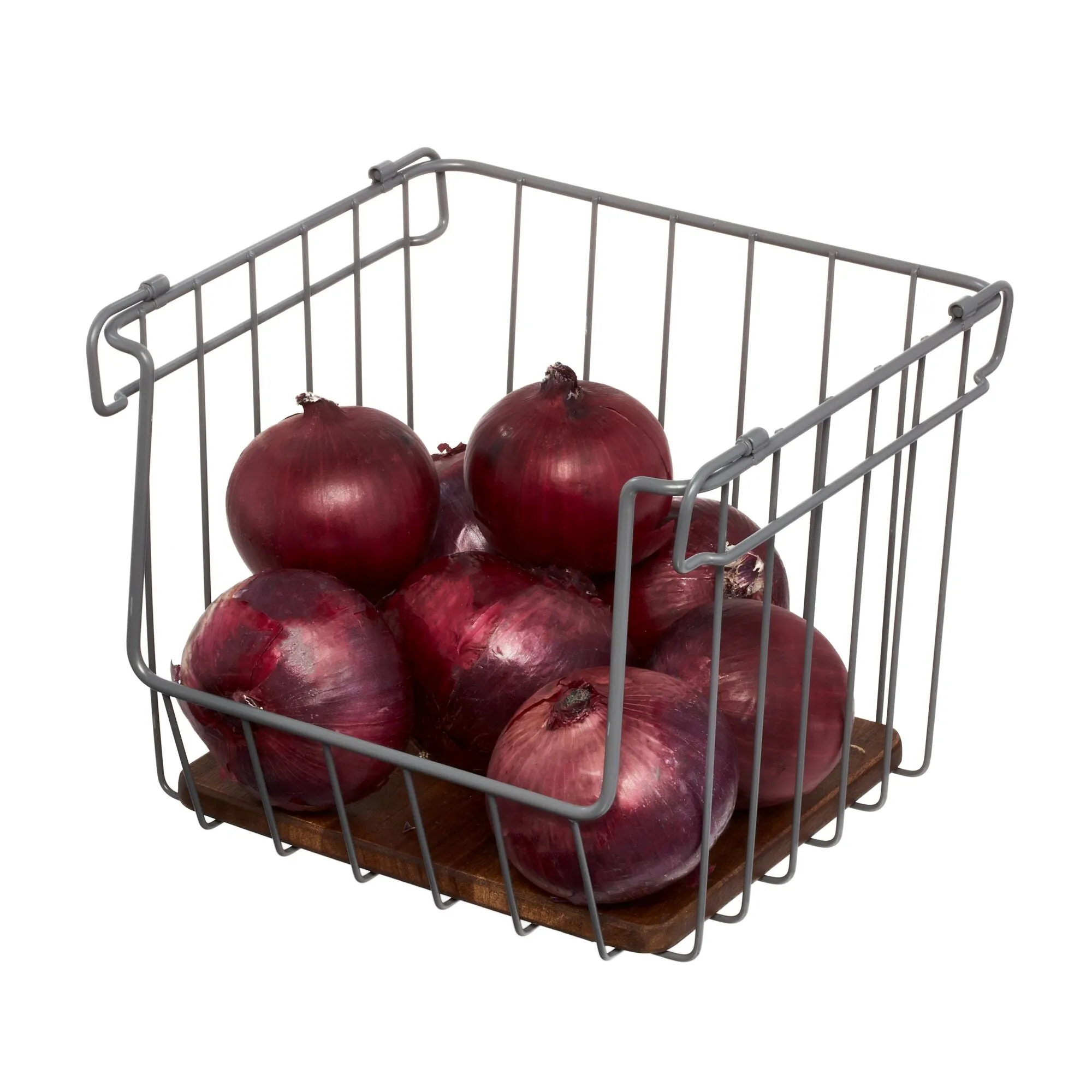 iDesign Open Wire Basket Acacia Wood