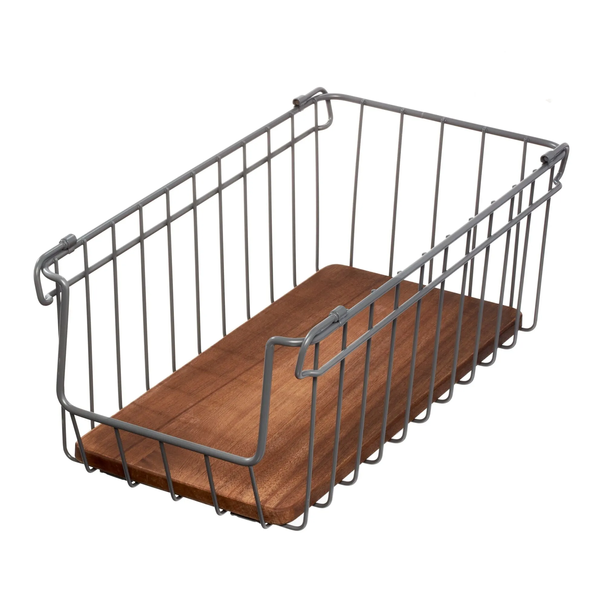 iDesign Open Wire Basket Acacia Wood