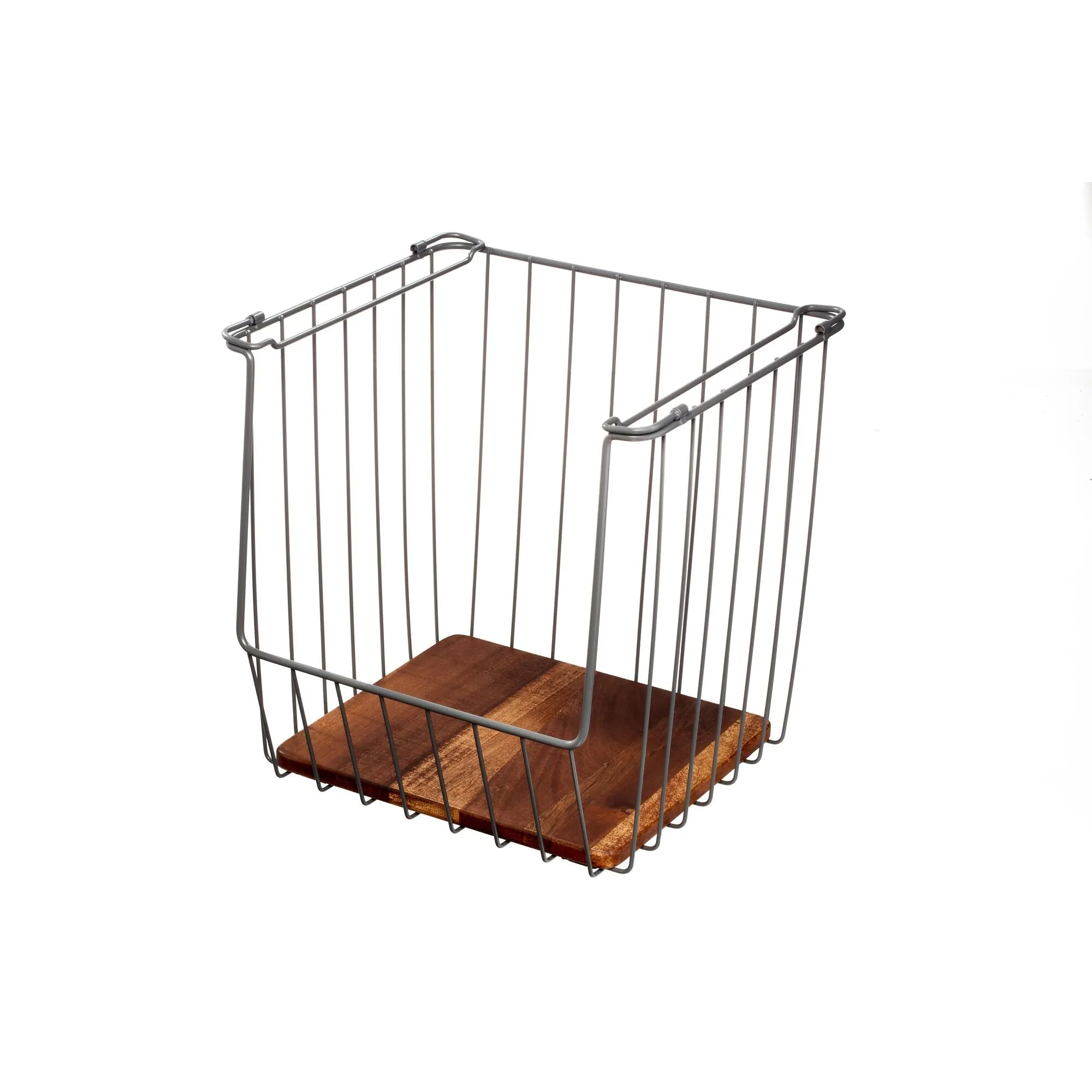 iDesign Open Wire Basket Acacia Wood