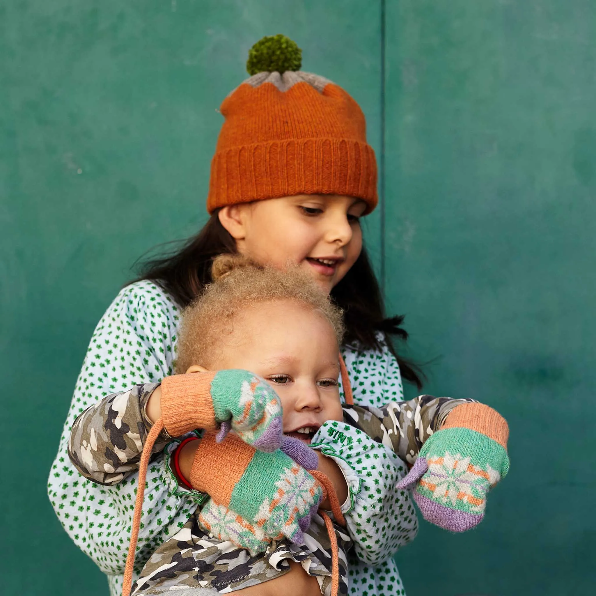 Kids' Mint & Lilac Fair Isle Lambswool Mittens on a String