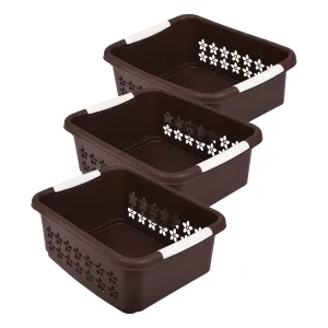 Kuber Industries Multipurpose Rectangle Shape Plastic Storage Basket for Kitchen, Fruit Basket, Office Table, Storage Organizer Small Pack of 3 (Brown)