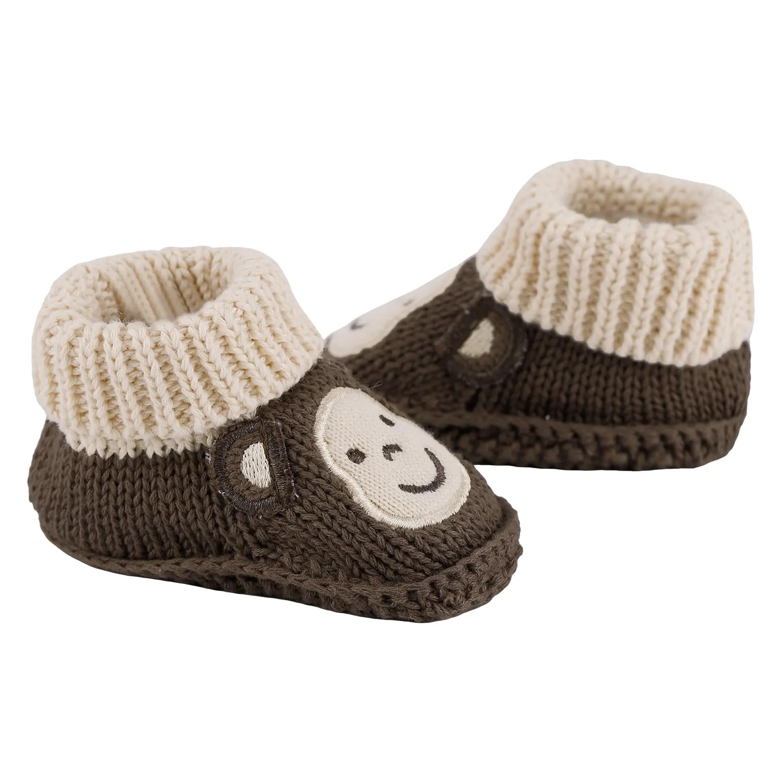 LACOFIA 2 Pairs Newborn Knitted Booties Soft Baby Boys Girls Bootees 0-3 Months Brown Monkey Blue Bear