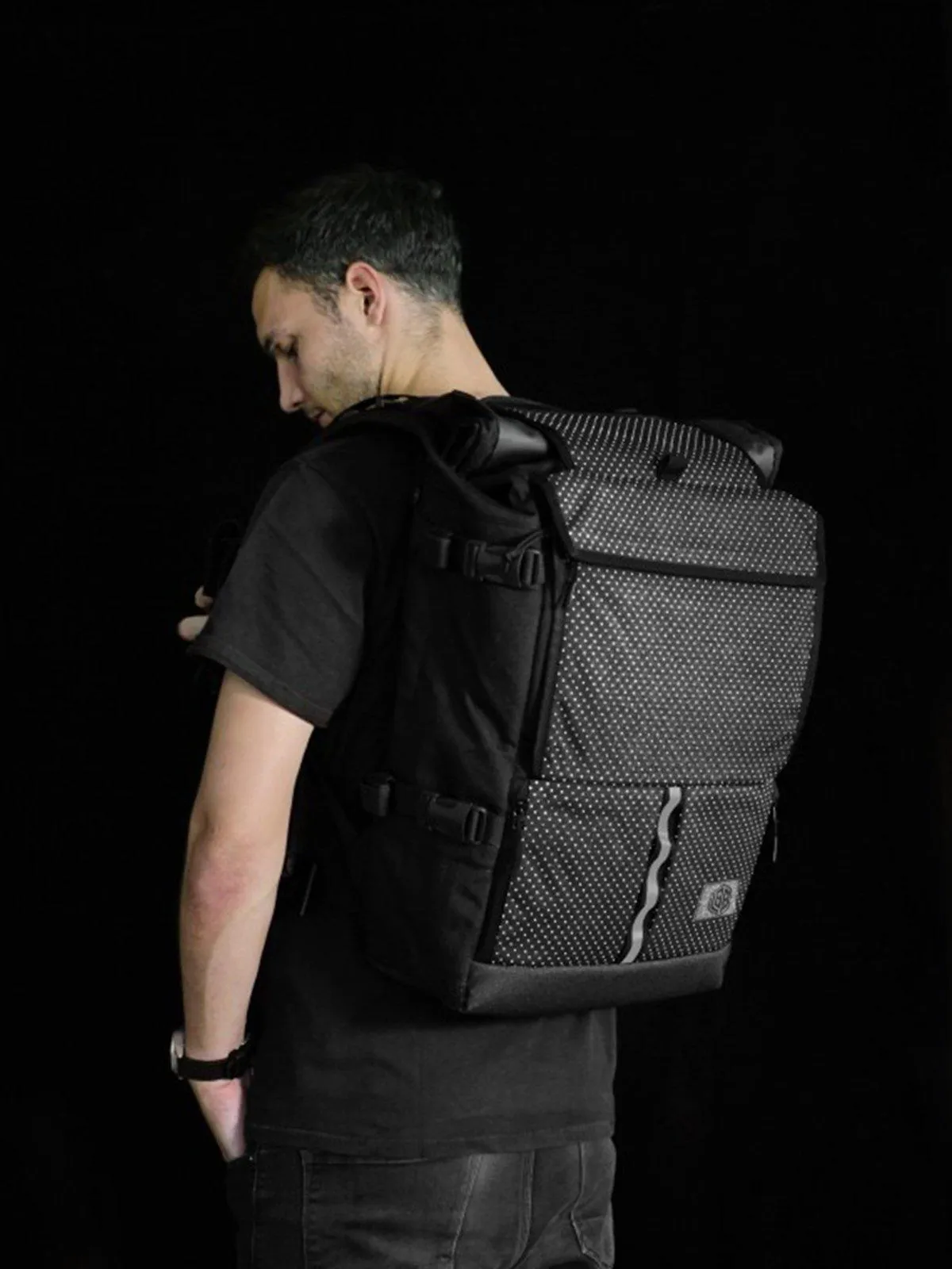 Life Behind Bars The Peloton Eclipse 30-42L Rolltop Backpack Black Reflective